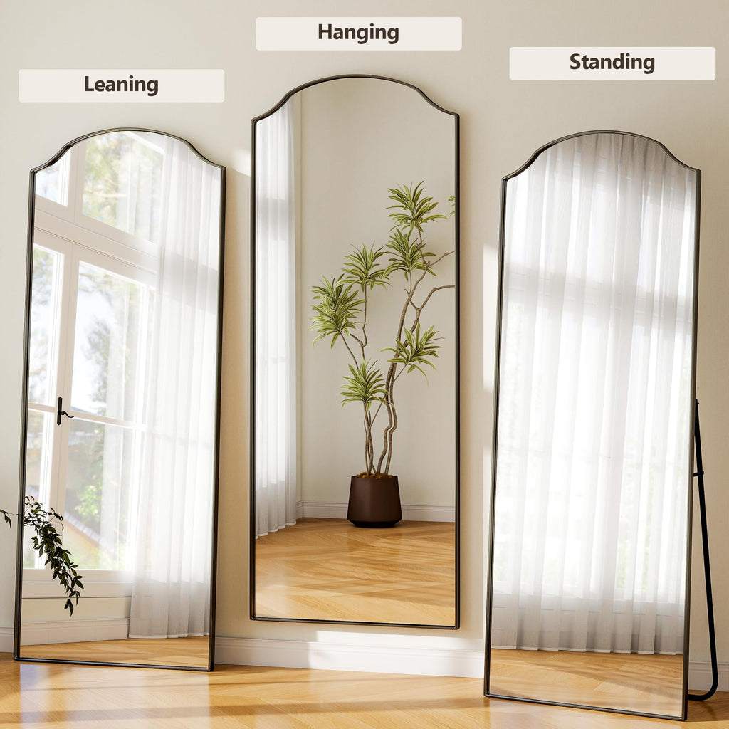 Arched Full Mirror with Unique Scalloped Corner 24 x 65 Black