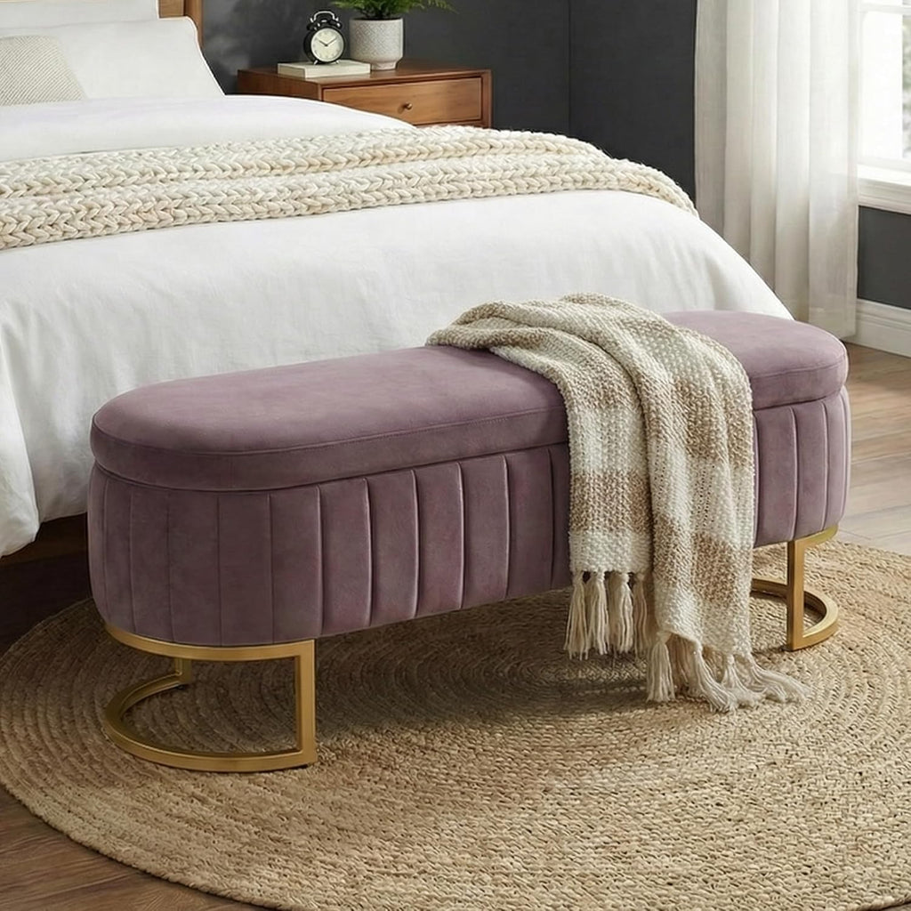 65" Velvet Storage Ottoman Bench End of Bed Entryway Purple | Velvet Large Storage Solid Wood with Metal Leg 300 lbs