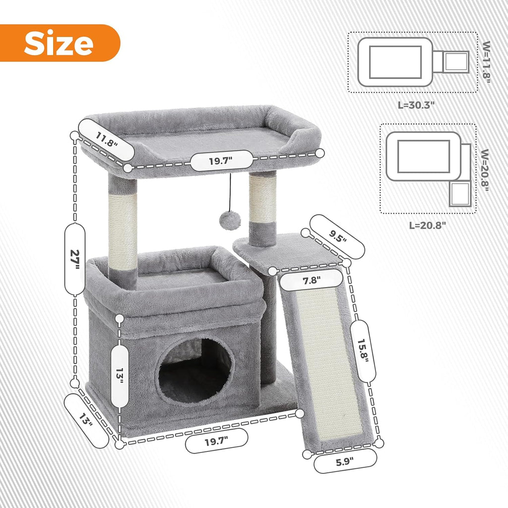 Cat Tree for Small Medium Cats, Gray Cat Tower for Indoor Cats