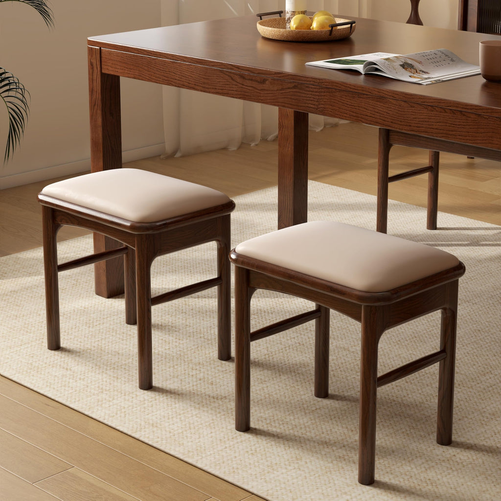 Solid Wood Leather Upholstered Dining Bench & Stool Set, 47.2'' Long Bench and 17.7'' Suqare Stool Set for Dining