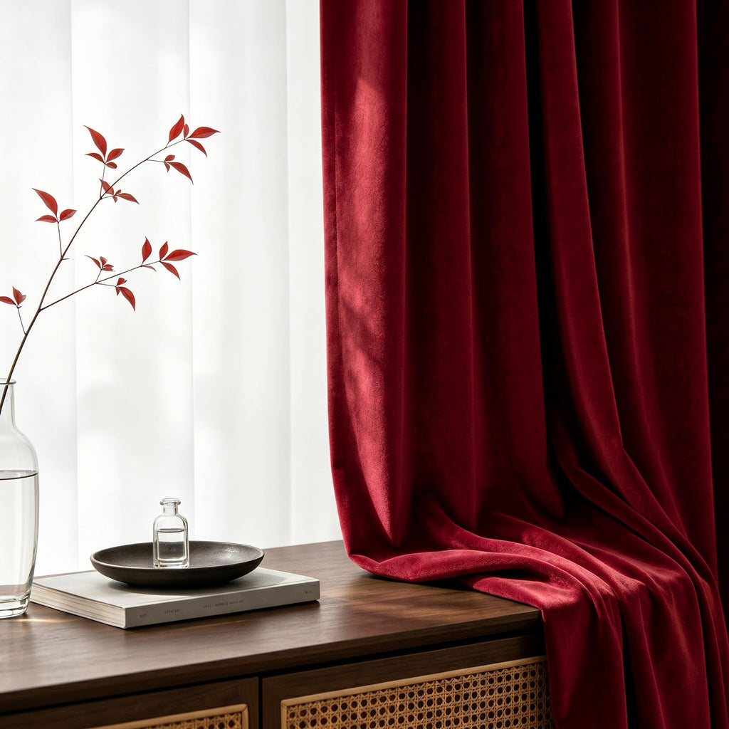 Wine Red Velvet Blackout Curtains Back Tab 52x96, 2 Panels