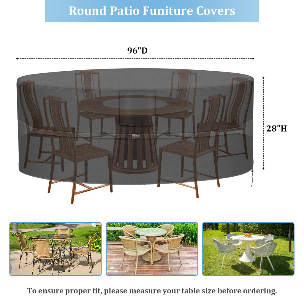 Round Patio Furniture Covers - 600D Heavy Duty Waterproof Outdoor Table Cover, Lawn Furniture Set Covers for Dining