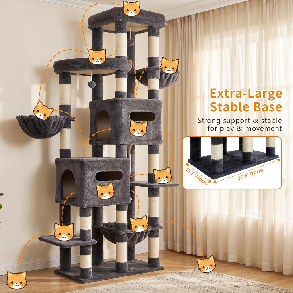 Cat Tree, 74.8-Inch Spacious & Tall Cat Tower for Large Cats