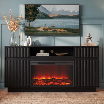 64" Fluted Fireplace TV Stand with 30" Electric Fireplace, Black