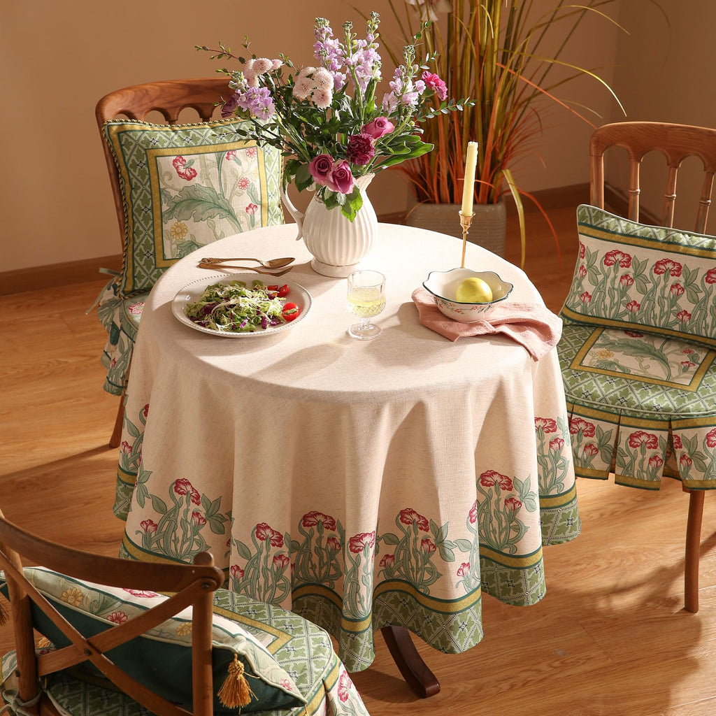 Vintage French Printed Tablecloth, Round, Diameter 55"
