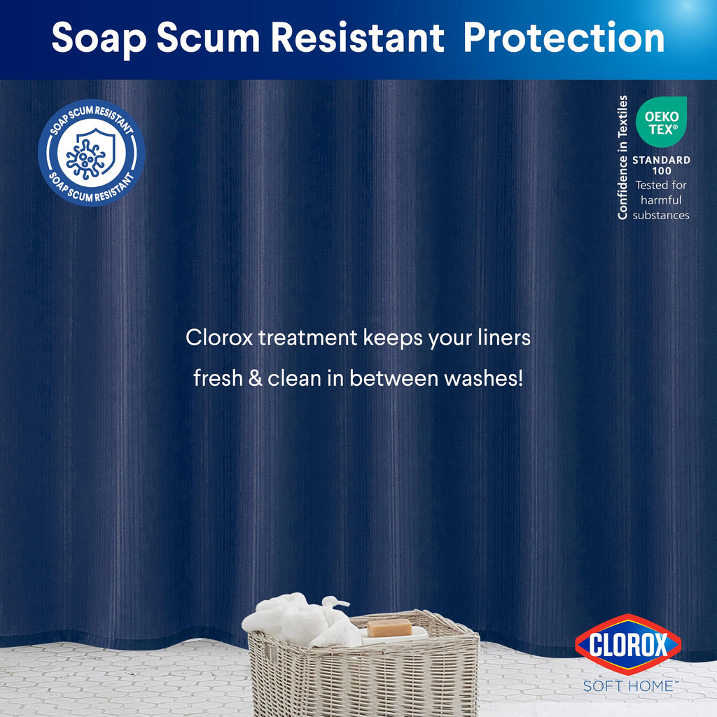 2-in-1 Bathroom Shower Curtain Liner, Durable Fabric, Weighted Magnets for Bath Water Control, Washable Premium