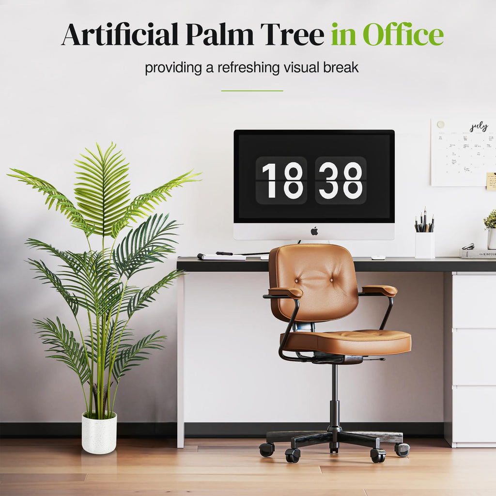 Artificial Palm Tree 4FT, Fake Tree with White Tall Planter 2 Pack, Faux Tropical Areca Floor Plant in Pot