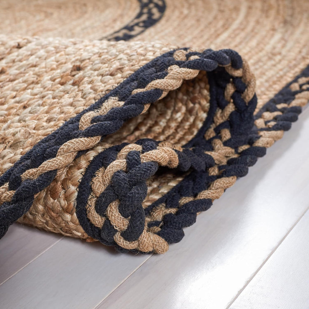 Natural Fiber Collection Area Rug - 4' x 6' Oval, Natural & Black, Handmade Jute, Ideal for High Traffic Areas