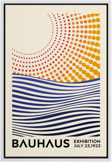 Framed Canvas Print Wall Art Mid-Century Bauhaus Geometric Sun & Ocean Shapes Abstract Illustrations Modern Art