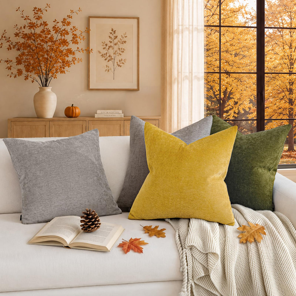 Fall Decorative Throw Pillow Covers Pack of 2, 22x22 Inch Mustard Yellow