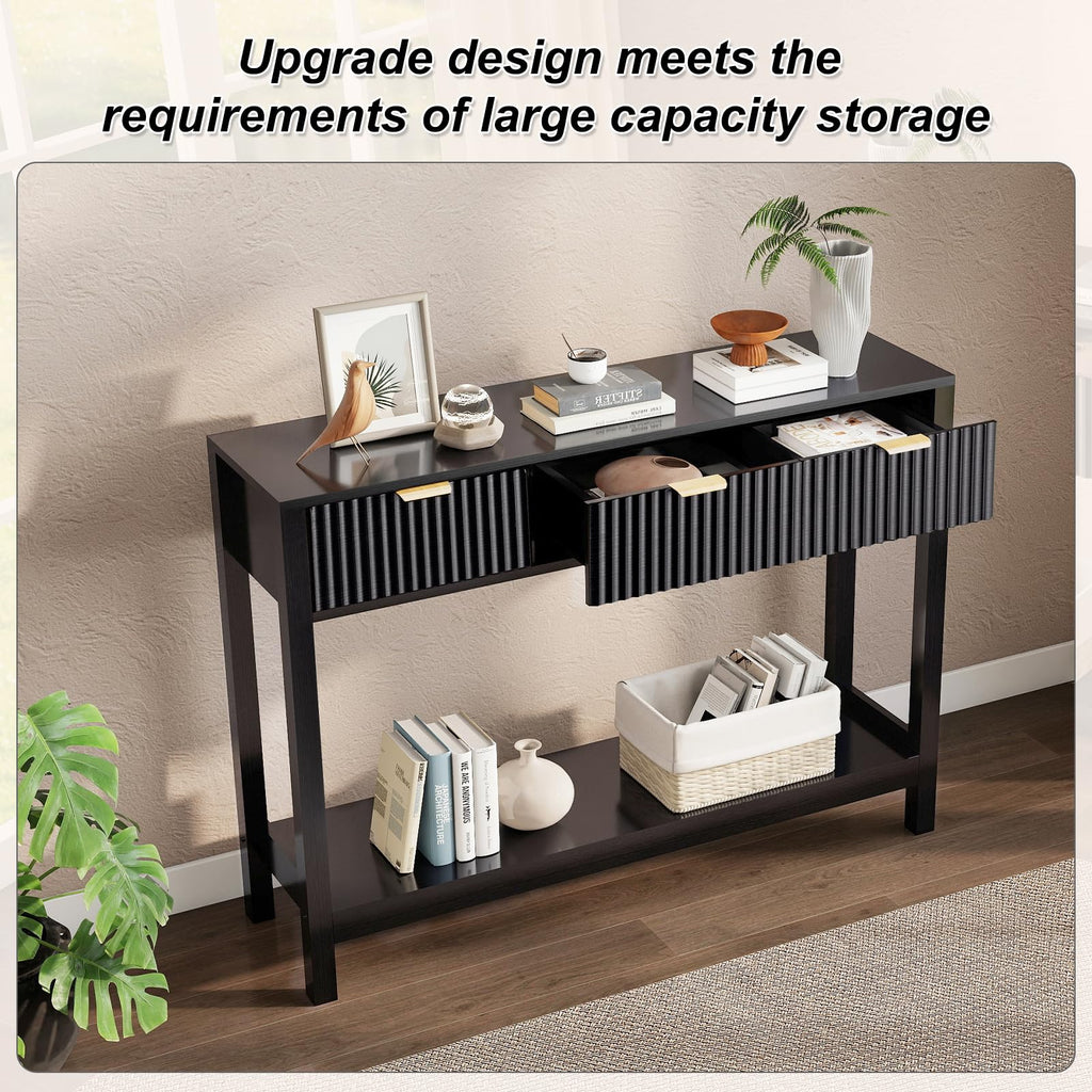 Fluted Console Table, Wooden Sofa Table with Storage and Drawers, Farmhouse Behind Couch Table Entryway Table for