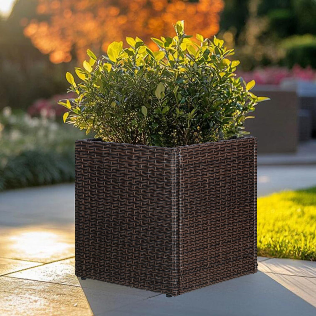 Brown Square Planter Box Rattan for Outdoors 17x17x18inch