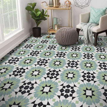 Reno CTP93-02 Handmade 8x8-in Moroccan Tile in Green, Blue, Black