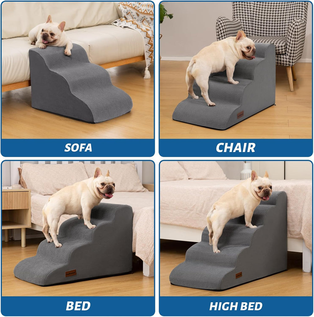 Dog Steps for Bed or Couch, 4-Step Pet Stairs Ramp for Small Dogs