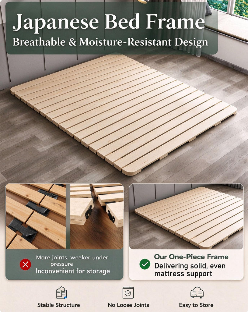 Floor Bed Frame Japanese Bed Frame Solid Wood Foldable Slatted Bed Base Guest Tatami Bed Frames Wooden Floor Platform