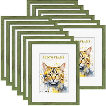 8.5x11 Picture Frame Set of 12, Gallery Wall Frames, Green Wood