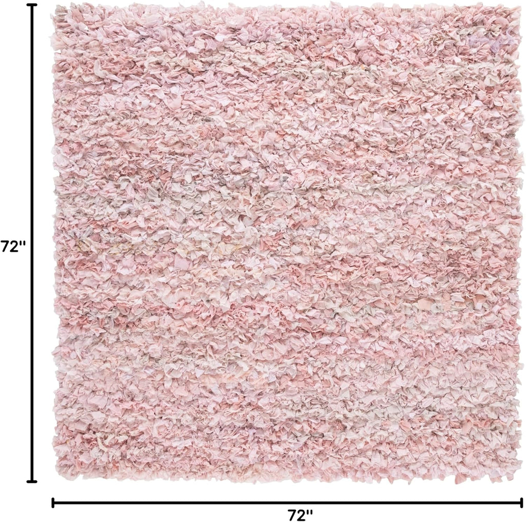 Rio Shag Collection Area Rug - 6' Square, Light Pink, Handmade Decorative, 3.5-inch Thick Ideal for High Traffic