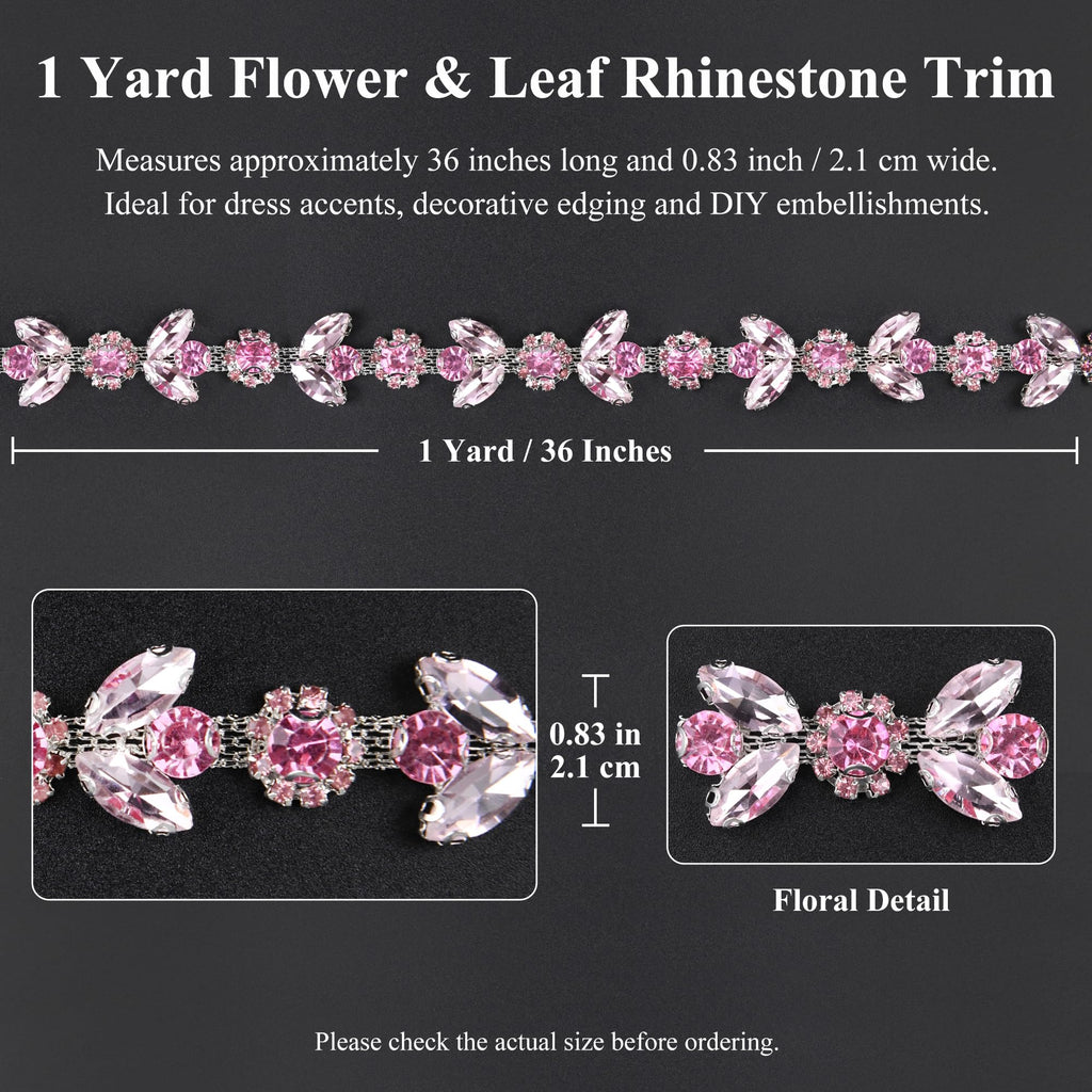 Rhinestone Trim Chain, Dark Purple Floral Applique for Dresses - 1 Yard
