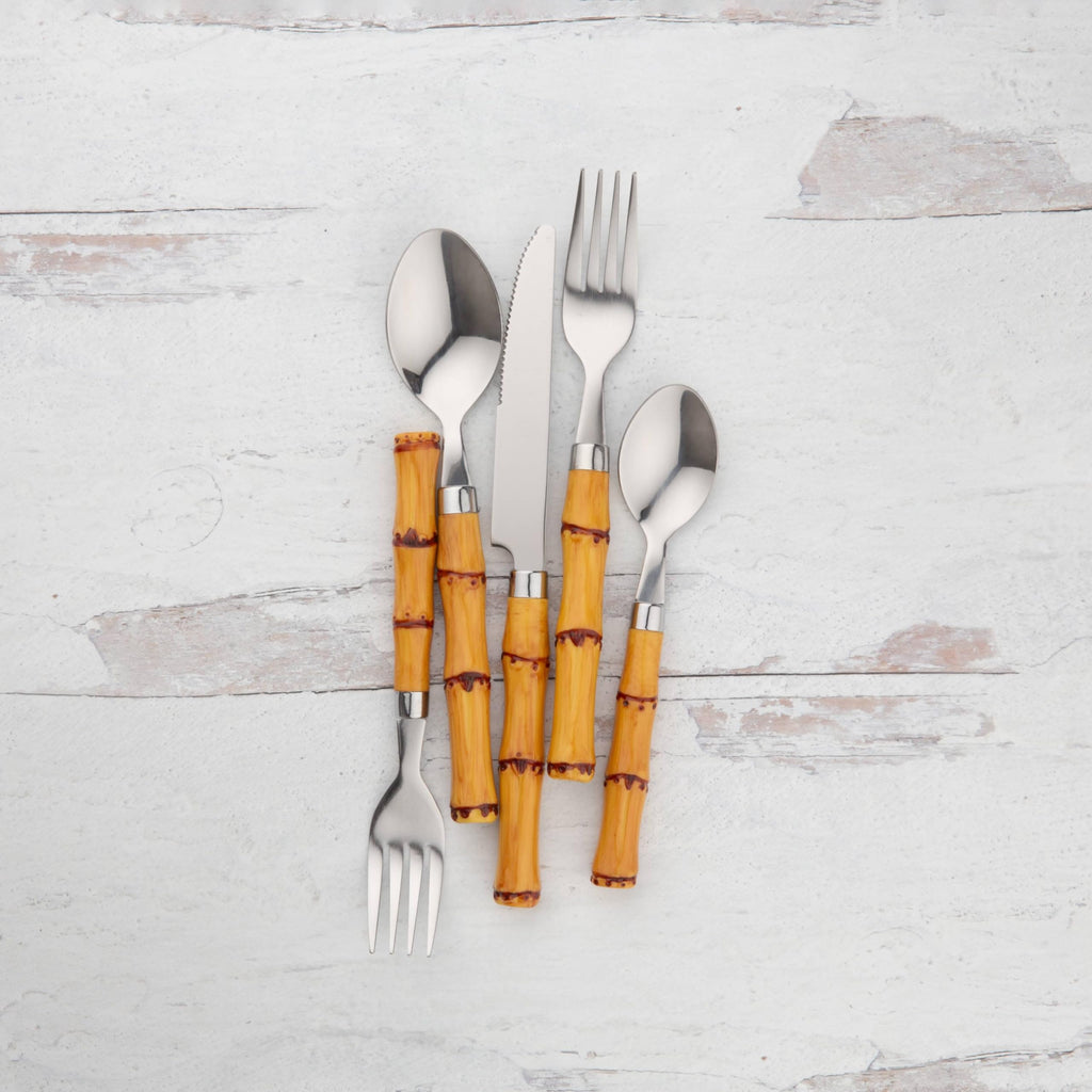 Bamboo Plastic Handle Flatware Set for 4 (Light Brown, 20-Piece)