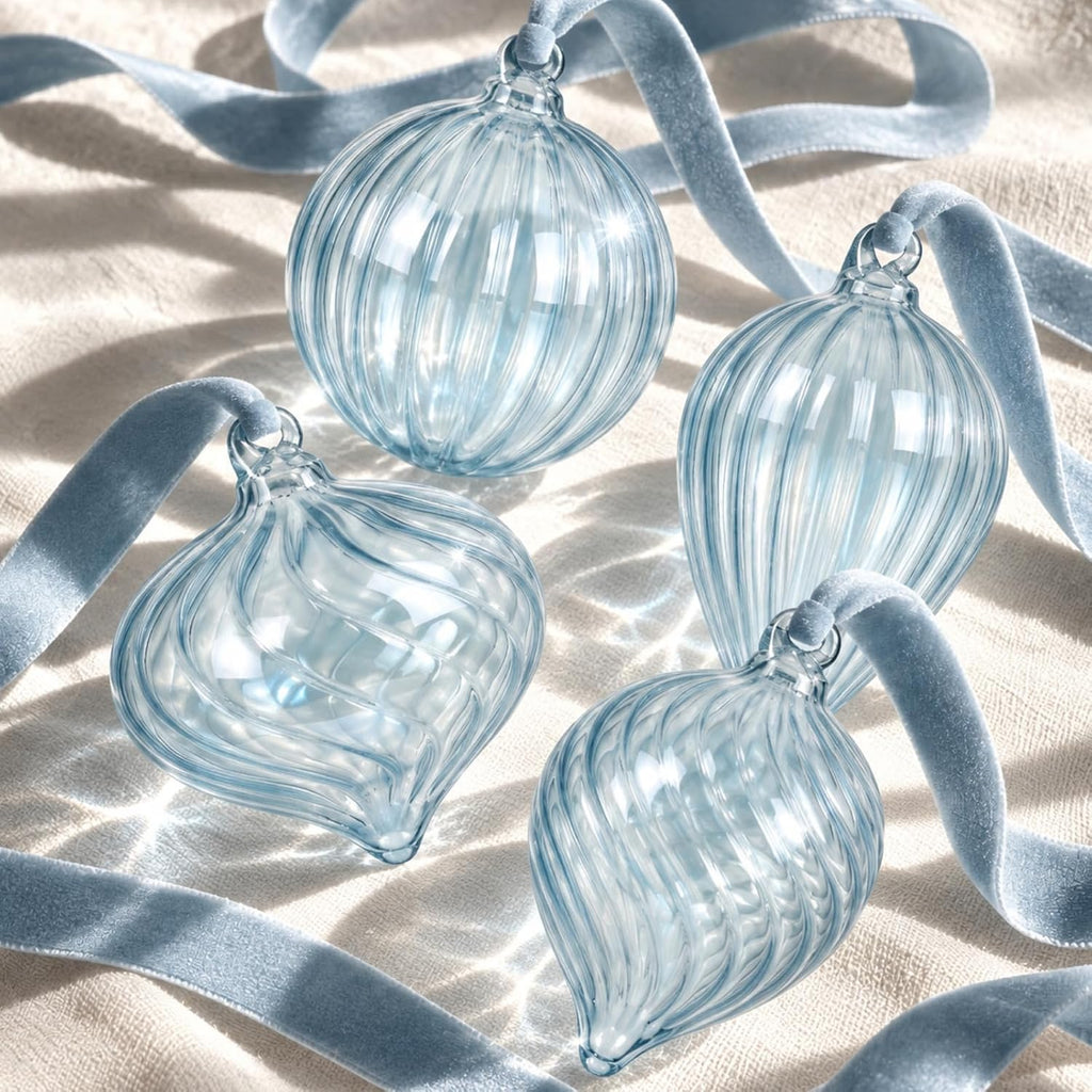 12 Pcs 3.15 Inch Large Glass Christmas Ball Ornament, Light Blue