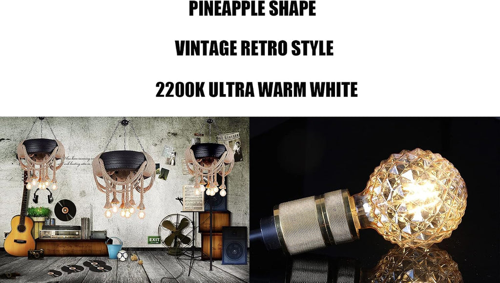 Vintage LED Edison Bulb G30 4W Dimmable LED Filament Bulb Globe Pineapple Shaped Light Bulb 2300K Warm White E26