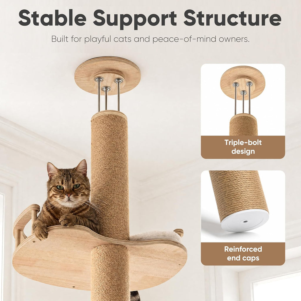 Floor to Ceiling Cat Tree, 78-108in (6.5-9ft) Adjustable Cat Tower
