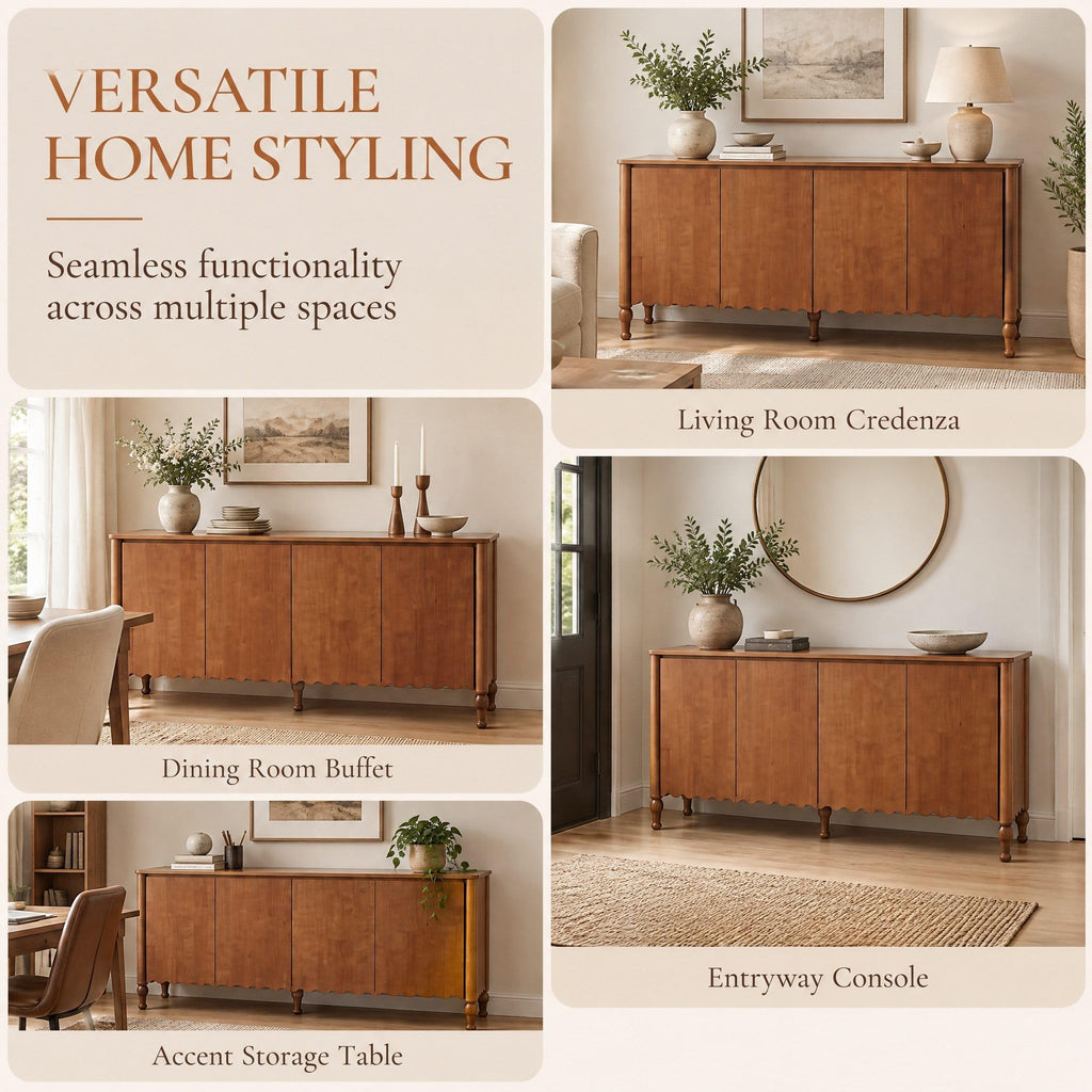 59" Rustic Sideboard Buffet Cabinet with 4 Doors and 2 Shelves