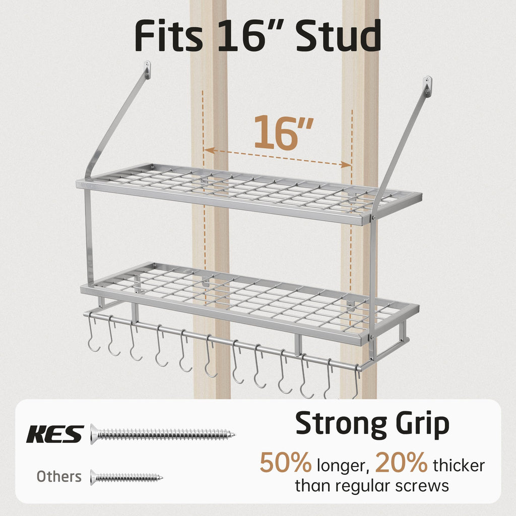 Silver Gray Pot Rack Wall Mounted, 100 Lbs Capacity