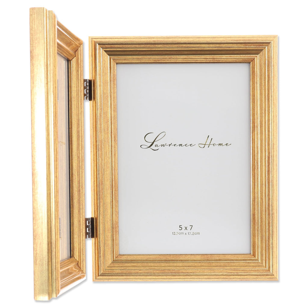 5x7 Hinged Double Sutter Burnished Gold Picture Frame