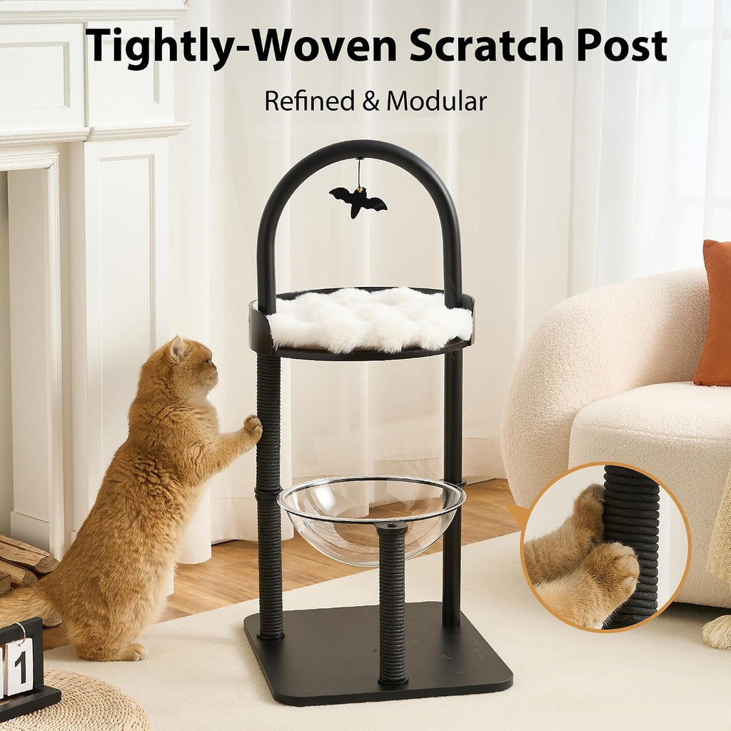 34" Modern Cat Tree Furniture for Indoor Small & Medium Cats, Minimalist Cat Tower with Scratching Posts, Wood