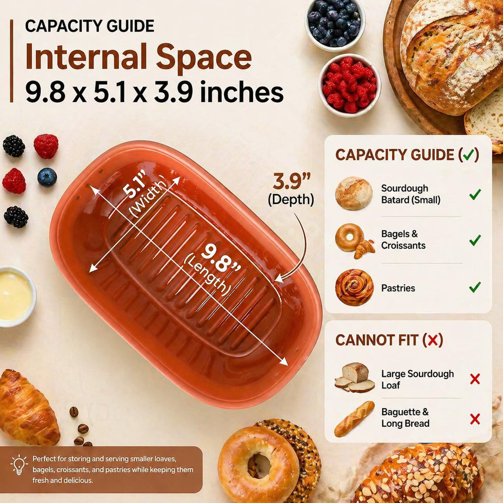 Terracotta Bread Saver Box with Gift Box, Internal 9.8"x5.1"x3.9" Small Bread Bin with Natural Bamboo Lid,Food-Safe