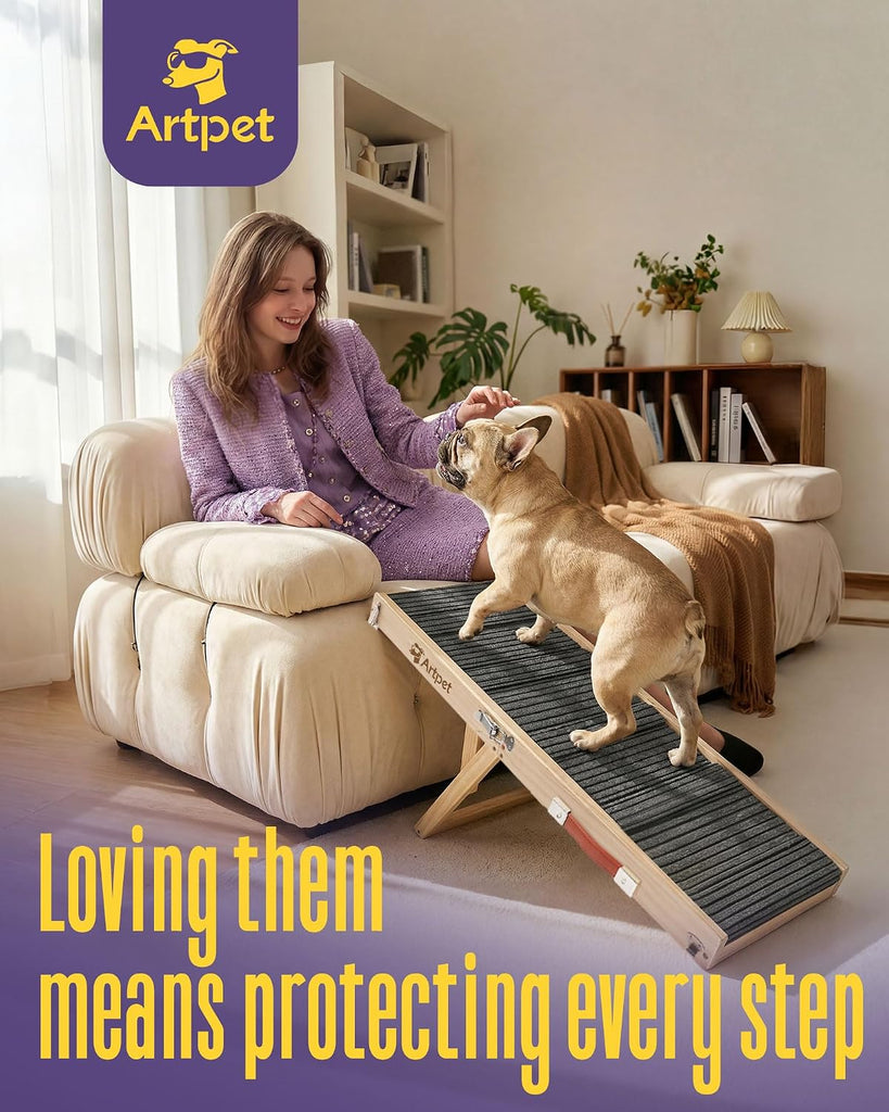 Dog Ramp for Small Dogs, Adjustable Wooden Dachshund Ramp for Couch