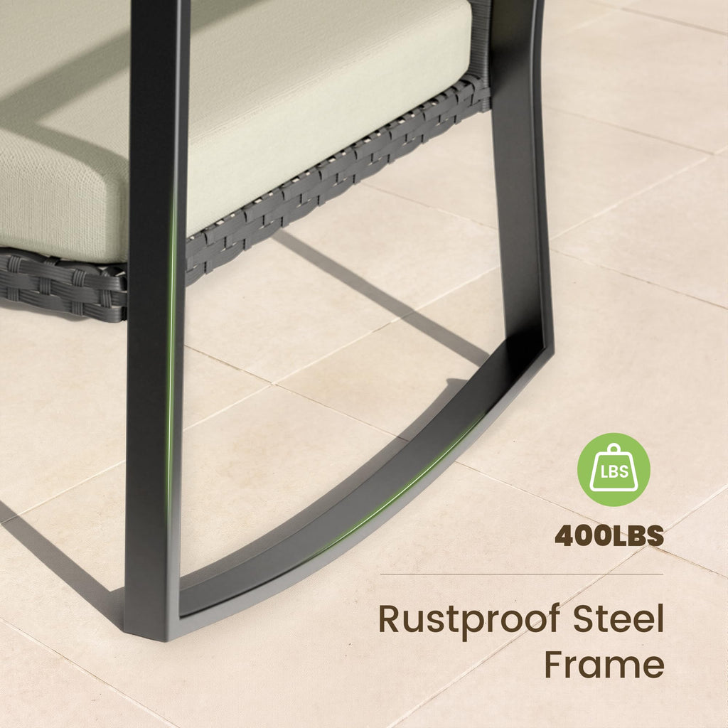 Rocking Patio Bistro Sets - All-Weather - 3 Piece Rattan Conversation Furniture Set, Wicker Outdoor Front Porch Chair