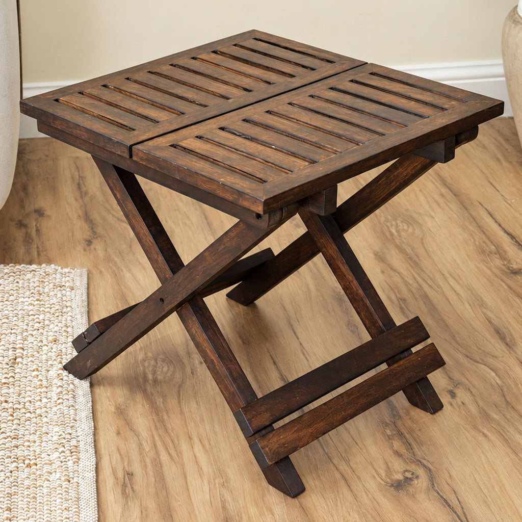 Coffee Table in Solid Wood, Foldable, Picknic Table18x18x18", Burnt Finish