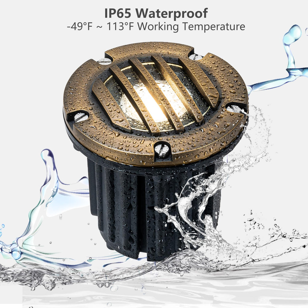 Brass Well Lights LED In Ground Lights Low Voltage Landscape Lighting 12V Outdoor Up Light for Pathway