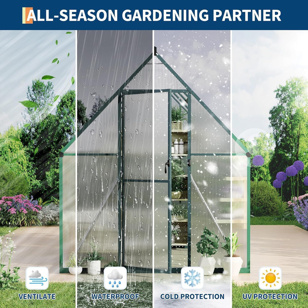 6x7 FT Polycarbonate Greenhouse Kit, Heavy Duty Outdoor Green House
