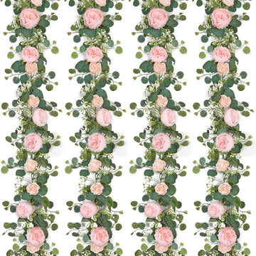 Artificial Eucalyptus Flower Garlands, Light Pink - Set of 4