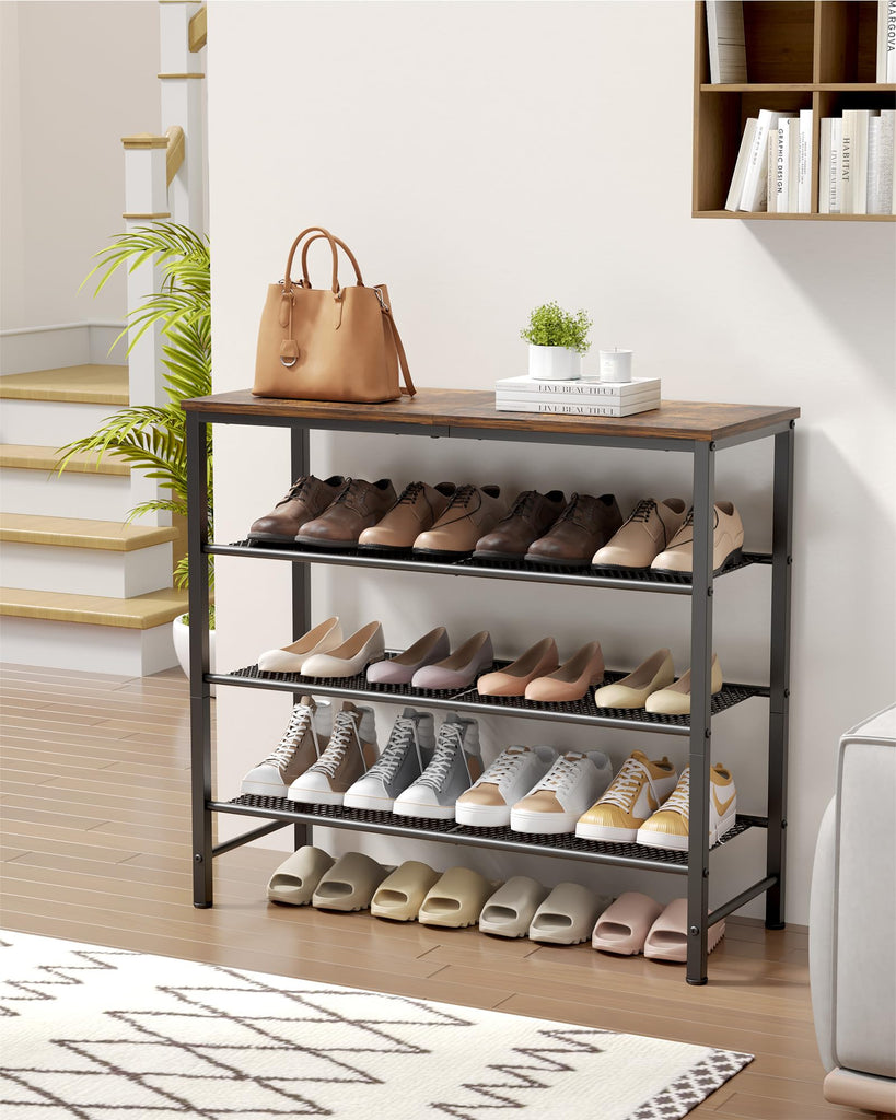 Wooden Top Shoe Rack, 29.5" x 11.4" x 24.8", Brown