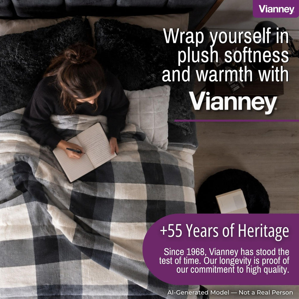 Black Grey Plaid Full/Queen Reversible Sherpa Throw Blanket Plush