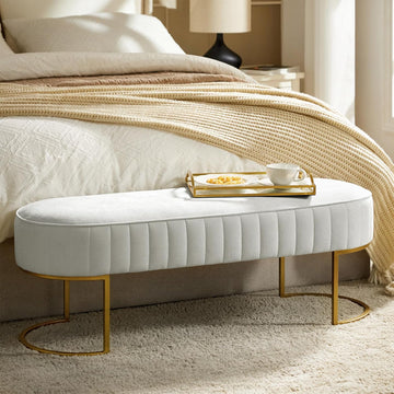 46" Velvet Bench, Upholstered Entryway Bench End of Bed with Gold Legs, Bed Ottoman Bench Living Room Footrest