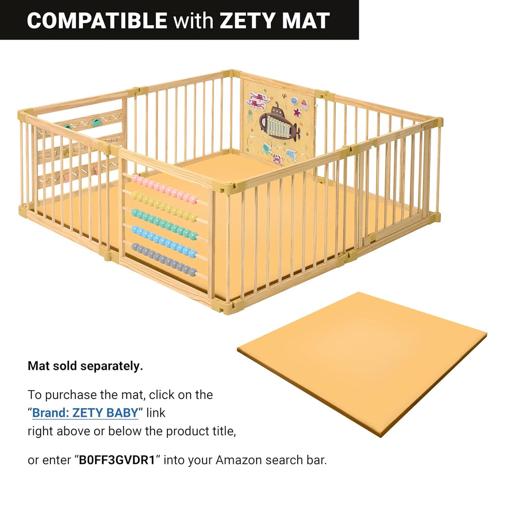 Wooden Playpen Extra Large for Toddlers and Babies - Under The Sea Theme Toy Design - (8/10) Wood Panels - Foldable