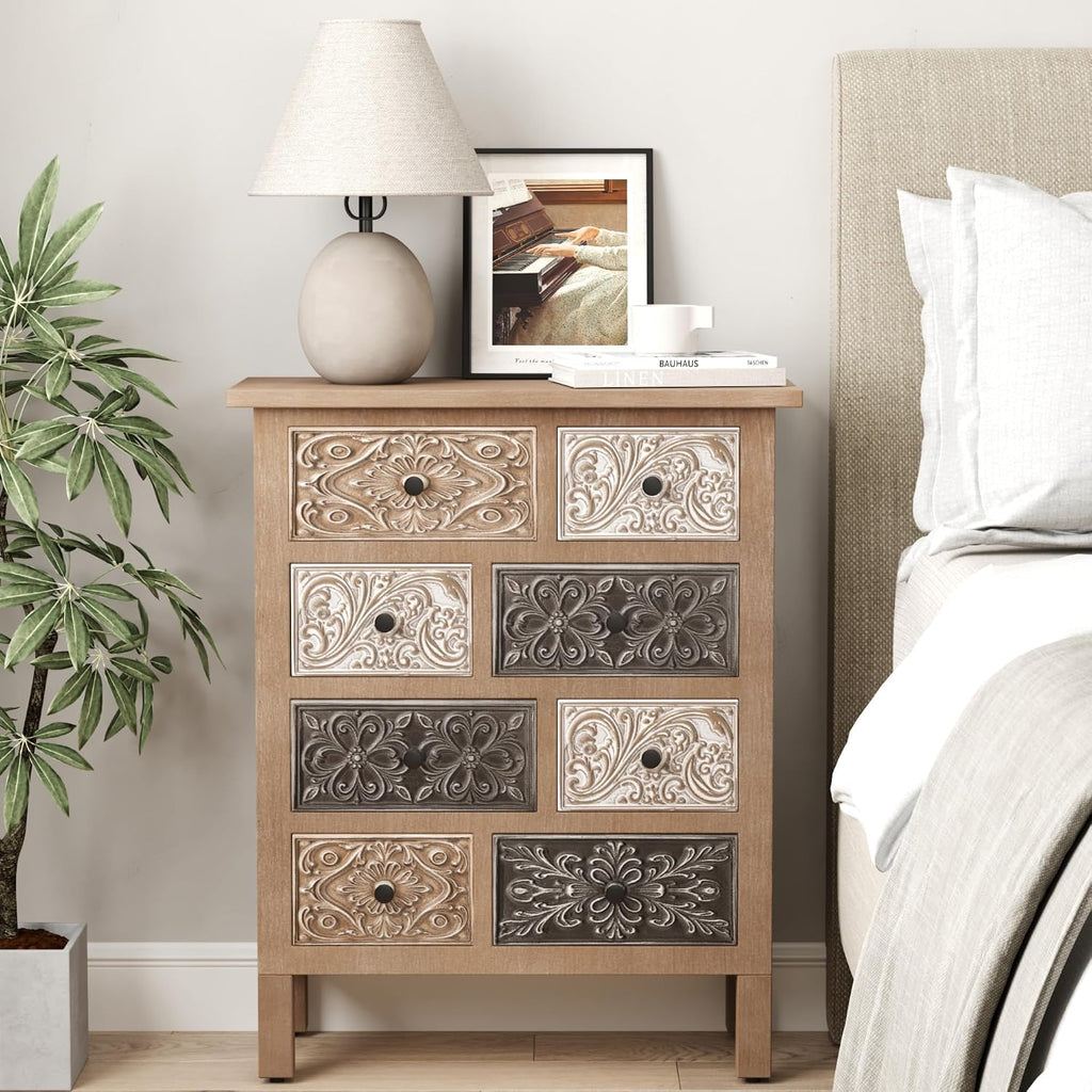 32'' Tall Wood Storage Cabinet with Drawers, Vintage Cabinet with Drawers, Freestanding Carved Accent Cabinet