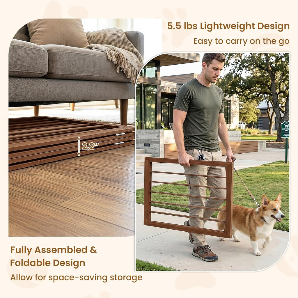 4-Panel Wooden Pet Gate, Free Standing 30-inch Foldable Dog Gate