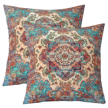 Pack of 2 Cute Tribal Throw Pillow Covers 18x18, Boho Mandala Pillow Covers, Bohemian Retro Floral Exotic Colorful