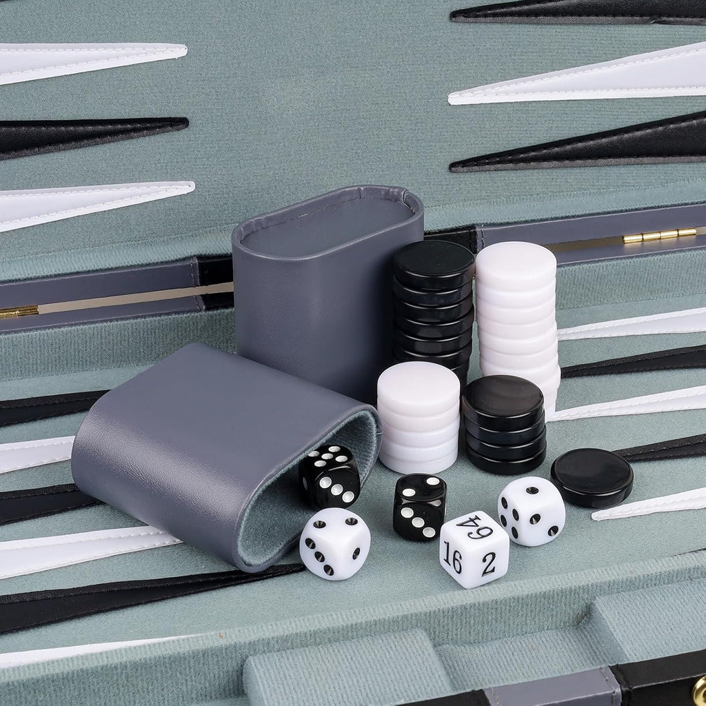 Backgammon Set 2 Players Classic Backgammon Sets for Adults Board Game with PU Leather Case Portable and Travel - Set of 30