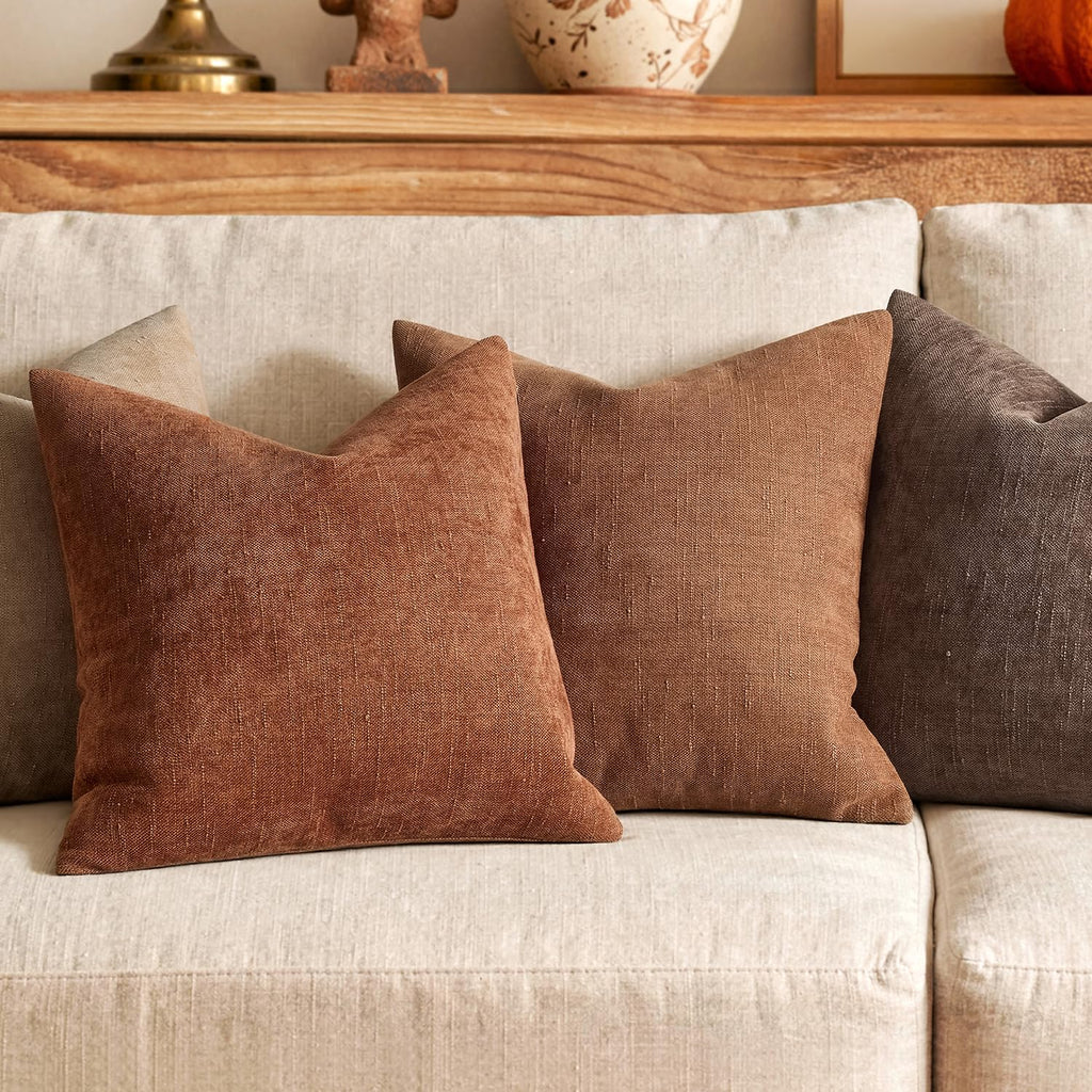 26x26 Inch Euro Textured Chenille Fall Throw Pillow Covers Dark Rust