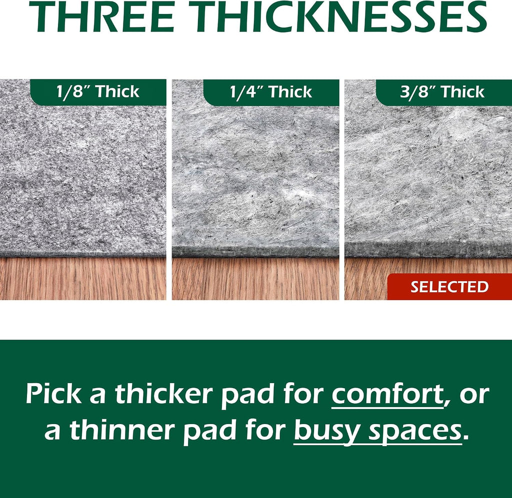 Non-Slip Rug Pad, 5x7, 0.25 inch, Felt Cushion with Real Rubber Backing, Made in the USA - Set of 35