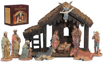 Complete 10 Piece Nativity Set. Real Life 6" Figures with 14" Wood Stable Indoor Holiday Decoration Includes (Holy