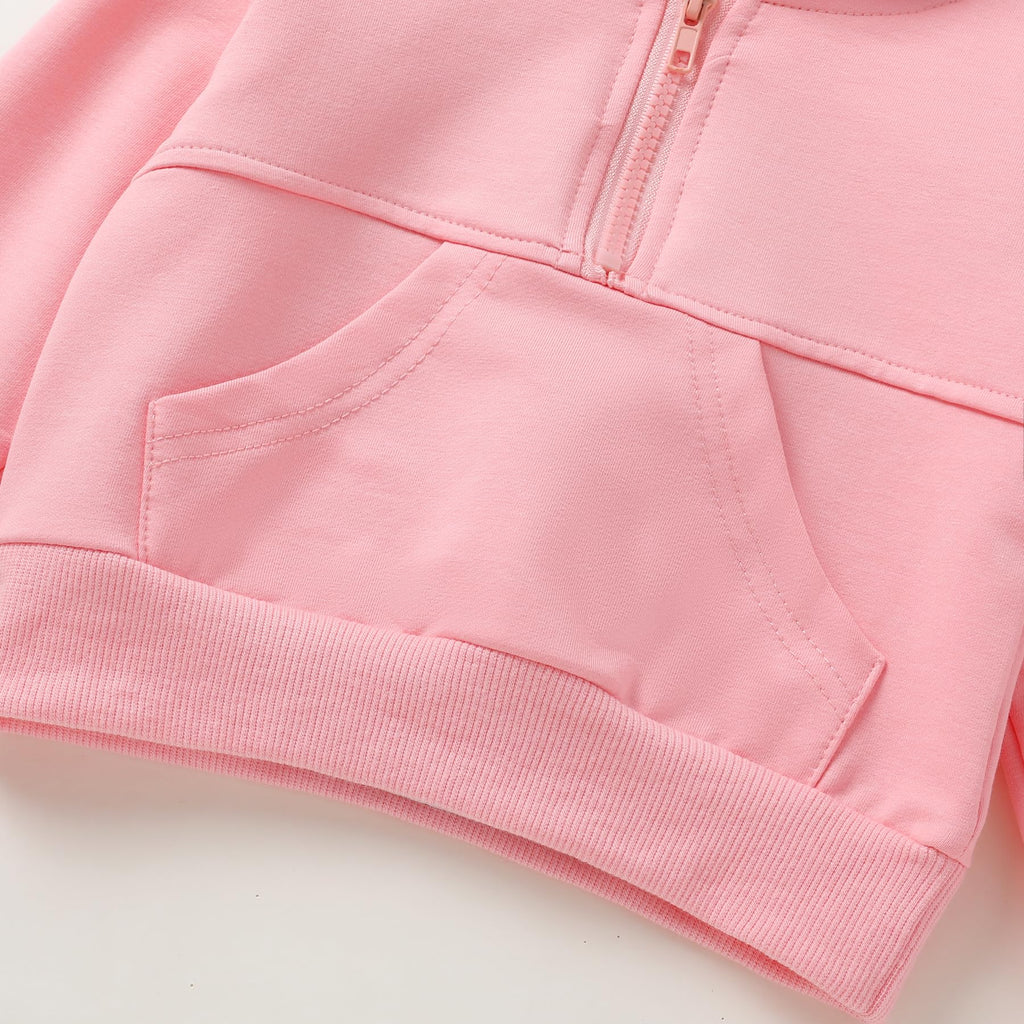 Baby Clothes for Girls Boys Solid Color Half-Zip Sweatshirt and Sweatpants Outfits Set Fall Toddler Sweatsuit (Pink