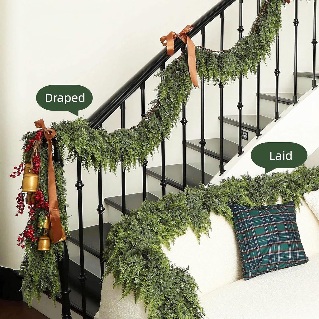 Deluxe 9 FT Artificial Christmas Cedar Garland 240 Large Leaves